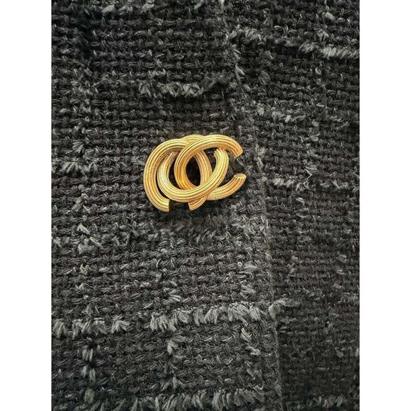 Tory Burch Slim Tweed Jacket Black Gold Logo Button Size 12 New With Tags - Picture 4 of 13